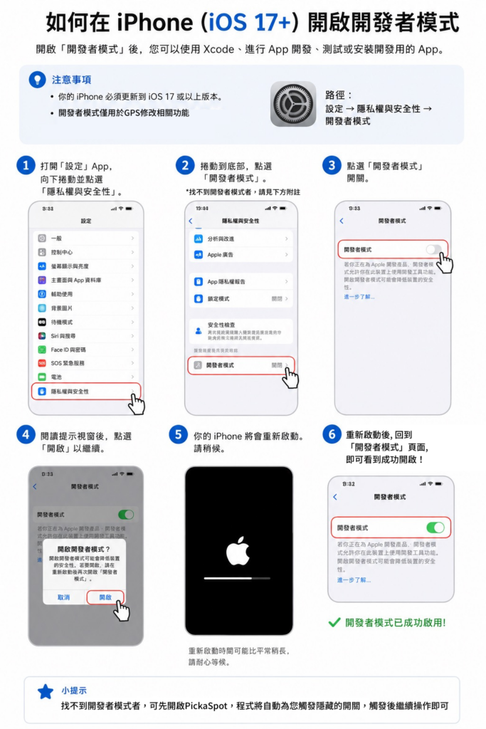 iOS 開發者模式設定步驟示意圖
